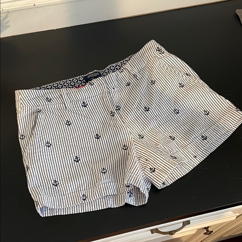 British Khaki Blue and White Bermudas Nautical Style